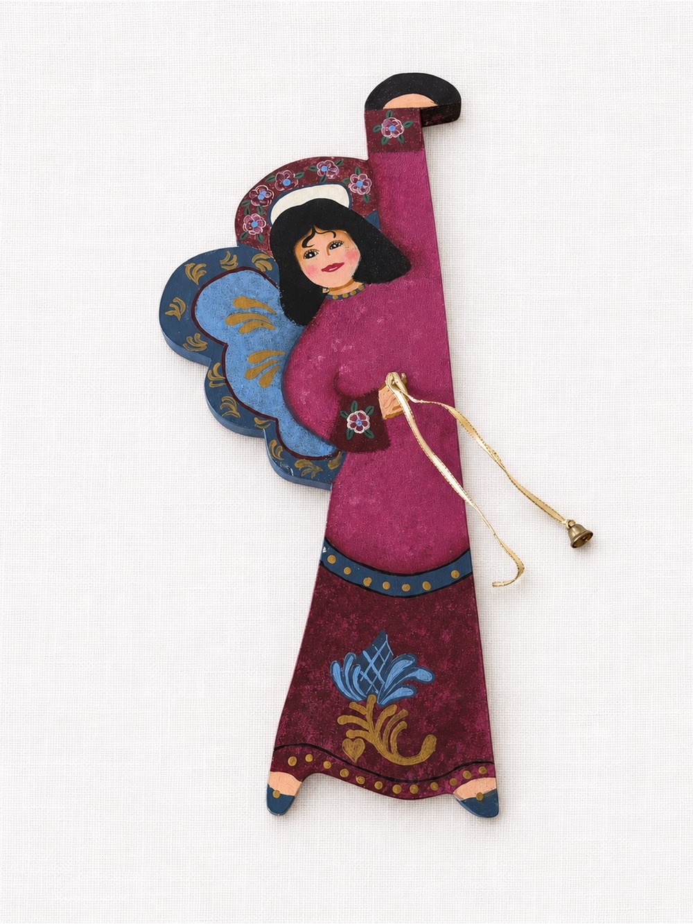 Vintage 90s Rustic Hand Painted Folk Art Angel Wall Hanging